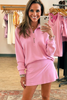 Pink Half Zip Sporty Pullover Mini Skirt 2pcs Outfit