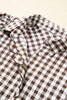 Brown Plaid Knot Half Sleeve Button Down Shirt
