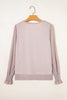 Light Pink V Neck Sequin Plisse Long Sleeve Blouse