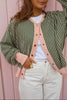 Green Stripe Striped V Neck Patchwork Long Sleeve Regular Fit Cardigan