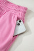 Bright Pink Polo Collar V Neck Pullover and Drawstring Sweatpants Set