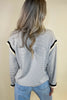White Stripe Contrasted Ruffle Trim Loose Long Sleeve Top