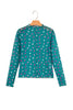 Green Polka Dot Patterned Bodycon Mock Neck Mesh Long Sleeve Top
