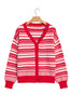 Red Geometric Striped Pattern V Neck Button Front Casual Knit Cardigan