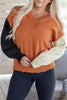 Desert Gold Colorblock Raw Edge Bubble Sleeve V Neck Sweater