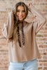 Dark Khaki Thermal Textured Leopard Drawstring Baggy Hoodie