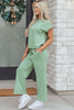 Canton Cuffed Short Sleeve Tee Raw Seam Patch Pocket Drawstring Pants Set
