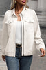 Navy Blue Solid Color Zip Up Button Flap Pocket Shirt Collar Jackets