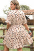 Beige Printed Surplice V Neck Cuffed Sleeve Empire Waist Plus Size Dress