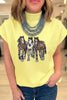 Yellow High Neck Sequin Horse Cap Sleeve Tunic Top
