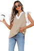 Pale Khaki Contrast V Neck Ruffled Textured Knit Top