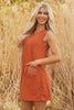 Gold Flame Corduroy Western Embroidered Patched Pocket Shift Sleeveless Mini Dress