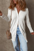 White Solid Color Ribbed Button up Tunic Cardigan