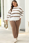 Black Stripe Drop Shoulder Pullover and Jogger Pants Set