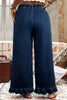 Beau Blue Plus Size Elastic Waist Ruffled Wide Leg Denim Pants