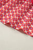 Orange Geometric Floral Print Color Block Trim Button Front Ruffle Hem Dress