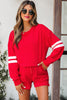 Evergreen Varsity Striped Sleeve Drop Shoulder Sweatshirt and Short Set