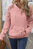 Gossamer Pink Lace Patchwork Raglan Sleeve Kangaroo Pocket Waffle Hoodie