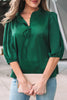 Fiery Red Solid Color Frilled V Neck Bow Detail 3/4 Sleeve Blouse