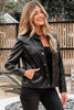 Black Faux Leather Buttoned Front Boxy Jacket