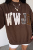 Coffee WWJD Mixed Pattern Embroidered Patch Graphic Mock Neck Sweatshirt