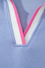 Sky Blue Preppy Striped Trim V Neck Polo Tee Drawstring Skirt Set