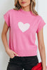 Pink Valentine Heart Graphic Cropped Short Sleeve Sweater
