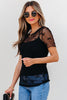 Black Bow Knot Dotted See-through Mesh Patched Slim Fit Blouse