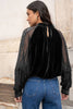 Color Black Solid Color Sheer Lace Long Sleeve Patchwork Stand Neck Velvet Blouse