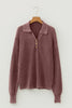 Dark Brown Mineral Washed Knit Button Polo Collar Loose Sweater