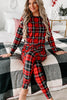 Red Festive Plaid Print Round Neck Long Sleeve and Pants 2 Piece Lounge Set