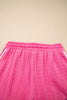 Bright Pink Textured Color Block Trim Loose Tee Drawstring Shorts 2pcs Set