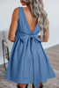Myosotis Square Neck Pleated Waist V Cut Backless Tied Fit and Flare Dress