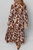 Chestnut Floral Puff Sleeve Smocked Bodice Ruffled Long Dress
