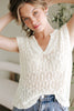 Beige Notched V Neck Short Sleeve Sweater