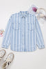 Sky Blue Stripe Boyfriend Chest Pocket Classic Denim Shacket