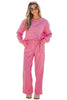 Pink Stripe Drop Shoulder Round Neck Top and Buttoned Straight Pants Two Piece Set