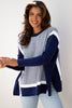 Blue Stripe Color Block Patchwork Dolman Oversize Tunic Sweater