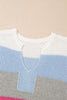 Light Blue Color Block Notch V Neck Sweater T Shirt