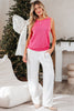 Bright Pink Contrast Trim Pearl Detail Sweater Tank Top