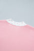 Pink High Neck Floral Patch Embroidery Long Sleeve Sweatshirt