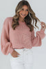 Peach Blossom Big Flower Accent Bubble Sleeve Drop Shoulder Sweater