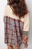 Straw Yellow Waffle Stripe Plaid Patchwork Henley Knit Top