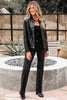 Black Faux Leather Buttoned Front Boxy Jacket