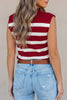 Red Stripe Collared Split Neck Sweater Vest