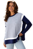 Blue Stripe Color Block Patchwork Dolman Oversize Tunic Sweater