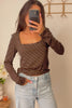 Brown Stripe Square Neck Long Sleeve Top