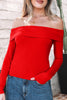 Smoke Gray Foldover Off Shoulder Long Sleeve Slim Top