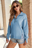 Moss Green Buttoned Collared Raw Detail High Low Baggy Sweatshirt with Slits