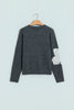 Dark Grey Beaded Floral Accent Casual Round Neck Sweater